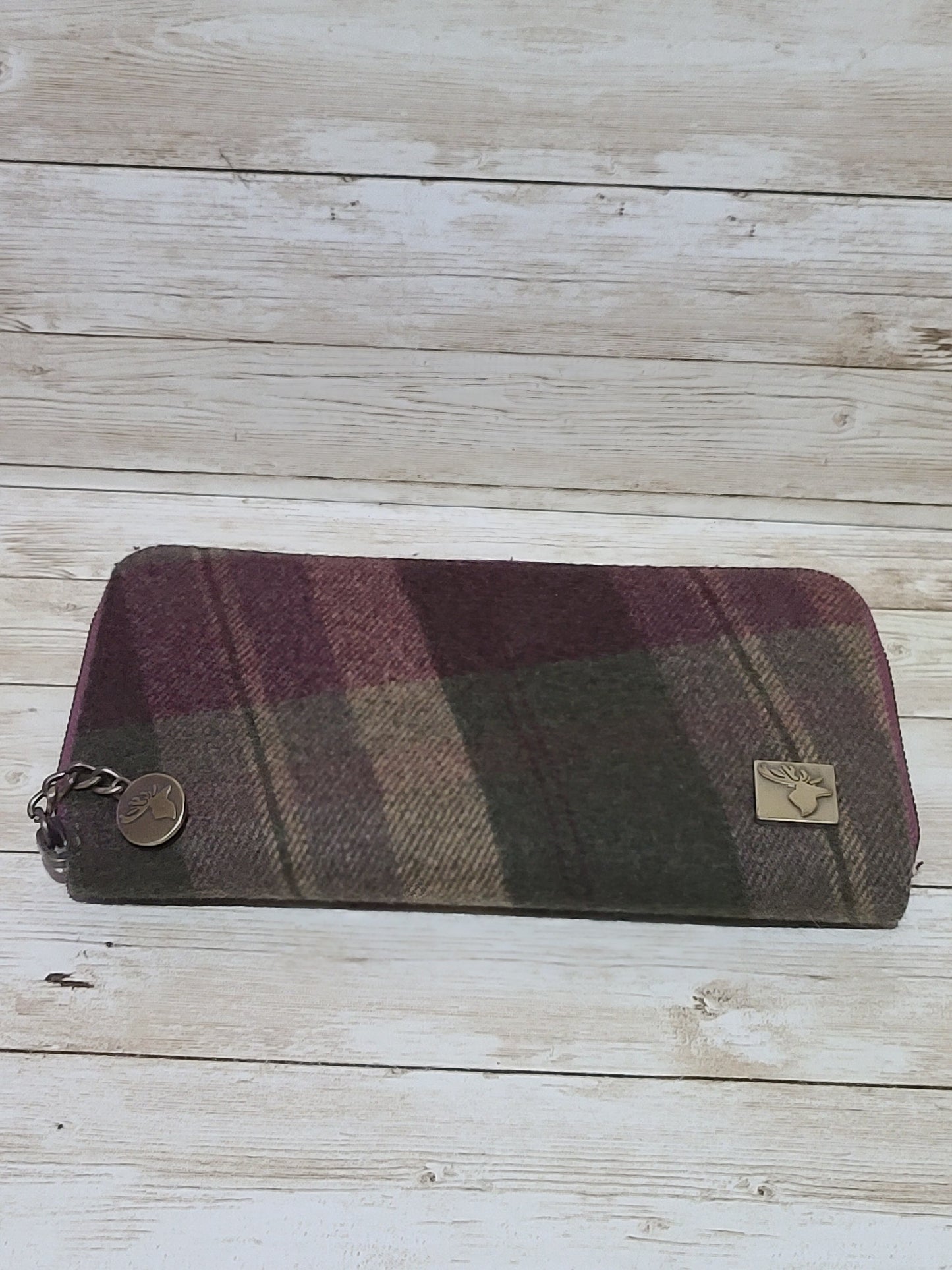 House of Tweed Zip Around Purse Wallet Stag Logo Wool Tweed VGC 20cmPre loved