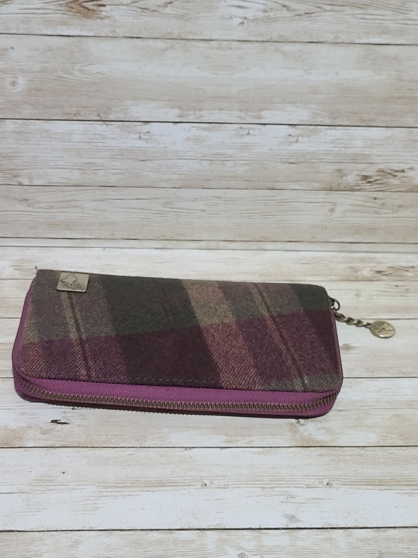 House of Tweed Zip Around Purse Wallet Stag Logo Wool Tweed VGC 20cmPre loved