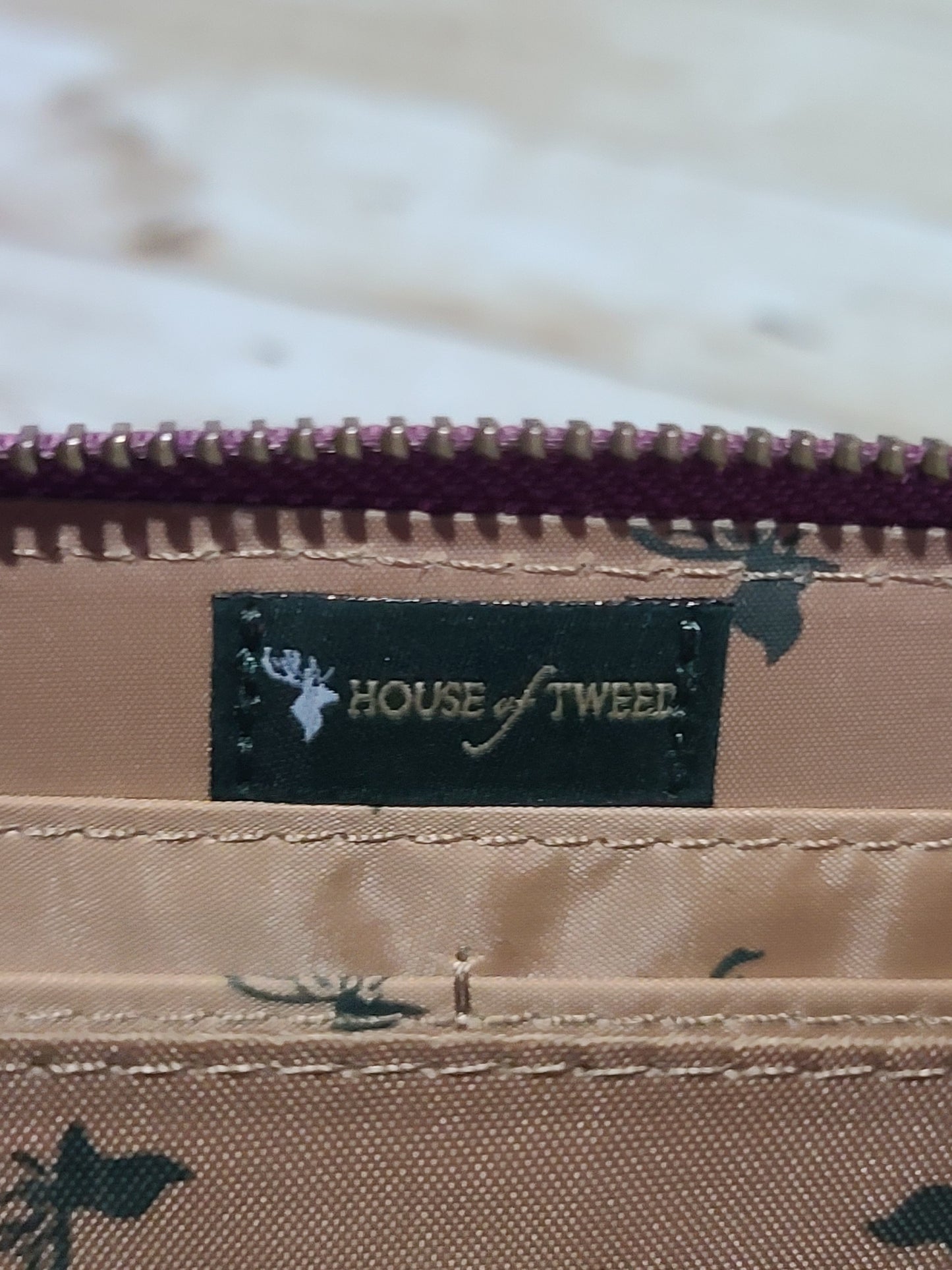 House of Tweed Zip Around Purse Wallet Stag Logo Wool Tweed VGC 20cmPre loved
