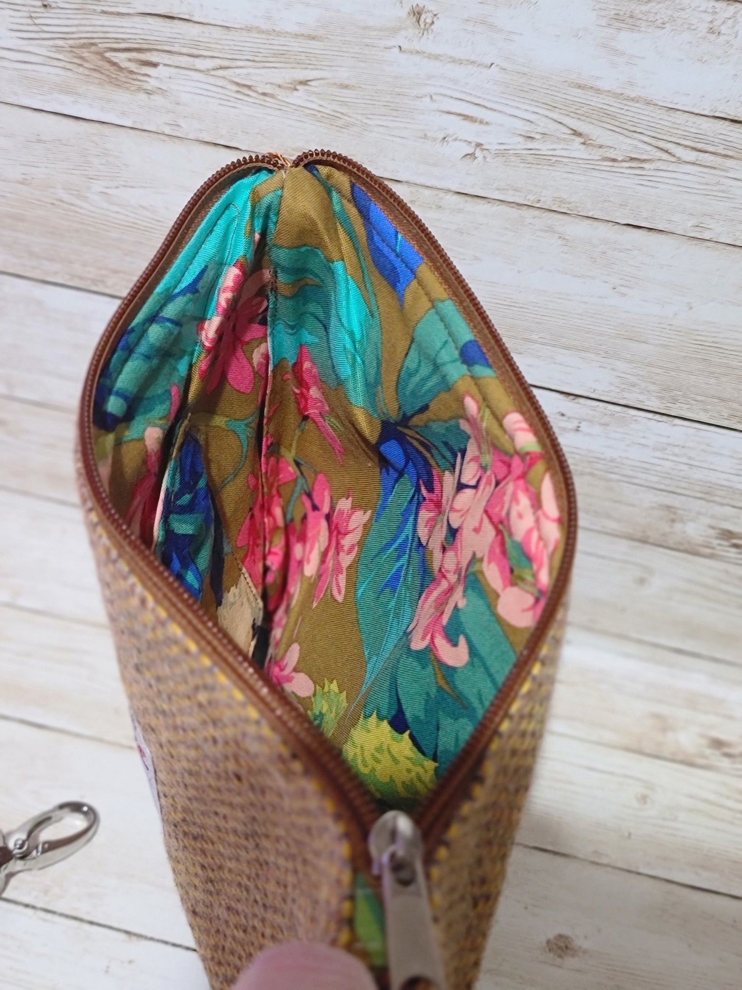 Harris Tweed Mustard Crossbody Clutch Bag BNWT Floral Lining Gold Strap