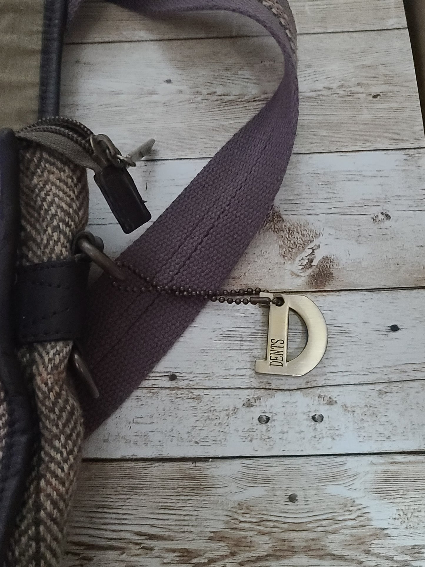 Dents Tweed & Leather Satchel Bag Brown Herringbone Crossbody Heritage 32cm Preloved