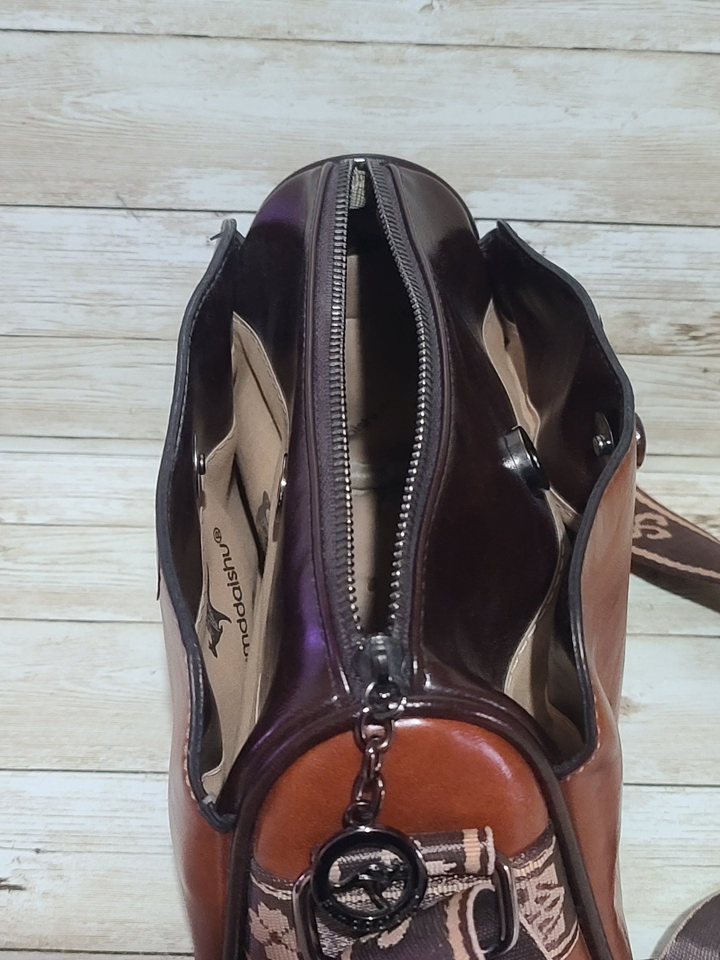 Fumddaishu Brown & Tan Faux Leather Crossbody Shoulder Bag | 3 Compartments