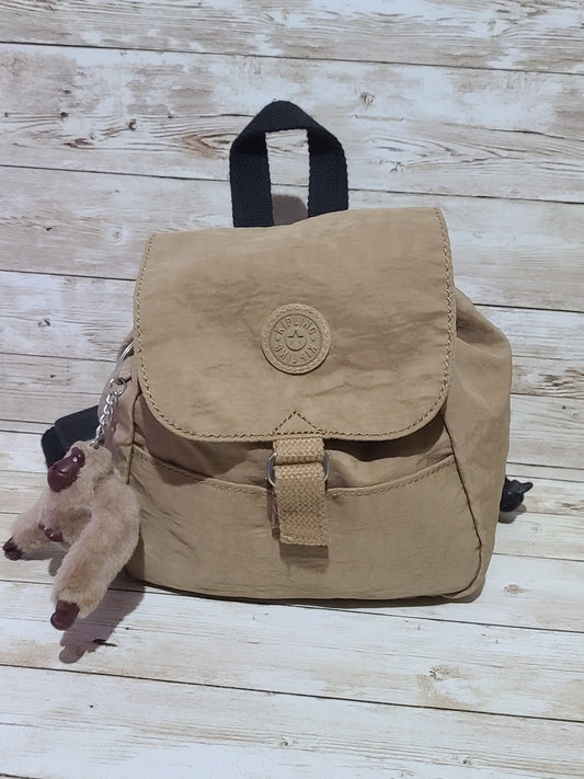 Kipling Mini Backpack – Beige / Sand – With Monkey Charm “Laura” VGC Preloved