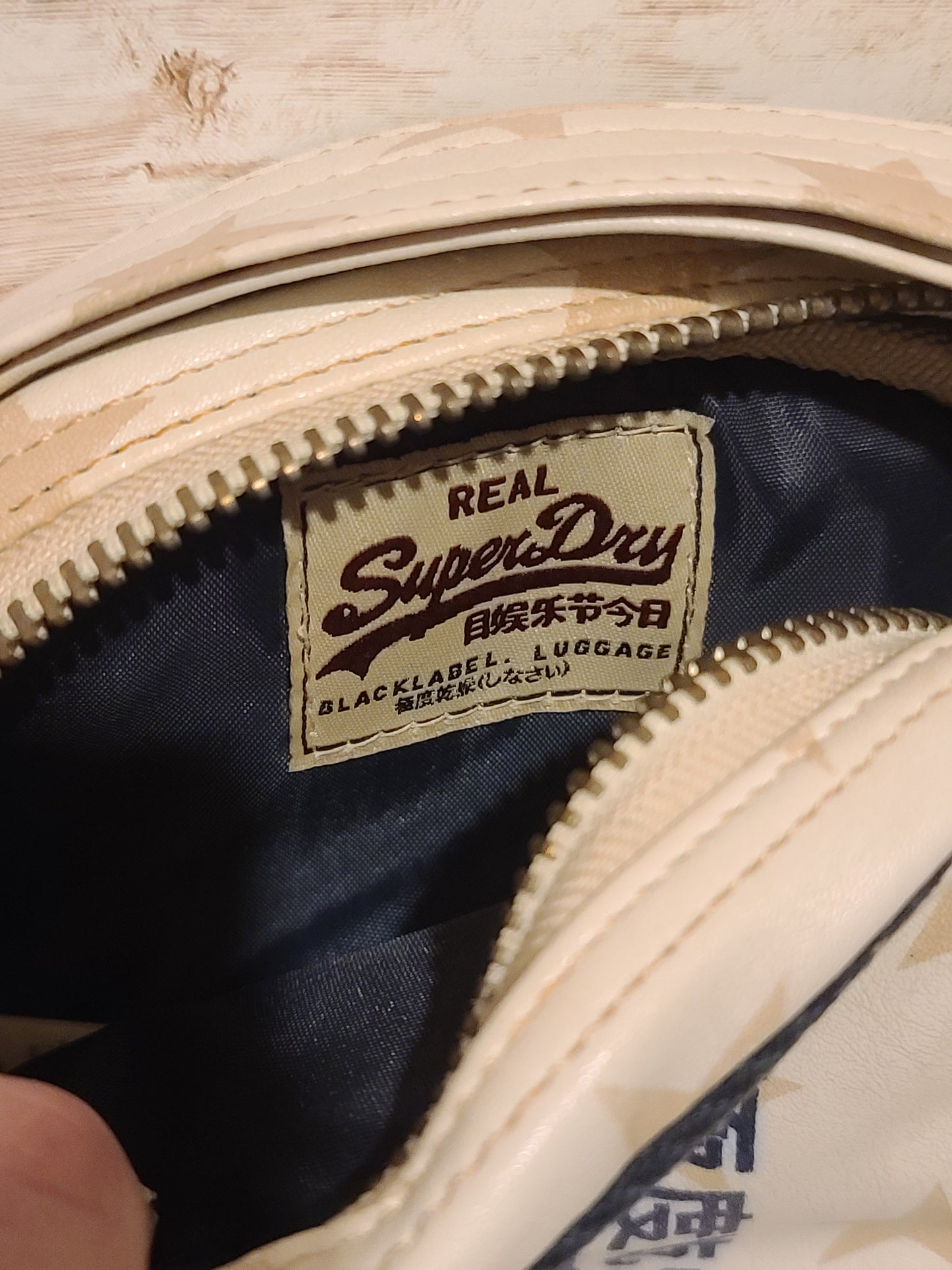 Vintage Superdry Cream/Beige Side Bag/ Crossbody Bag Gold Stars & Glittered Logo