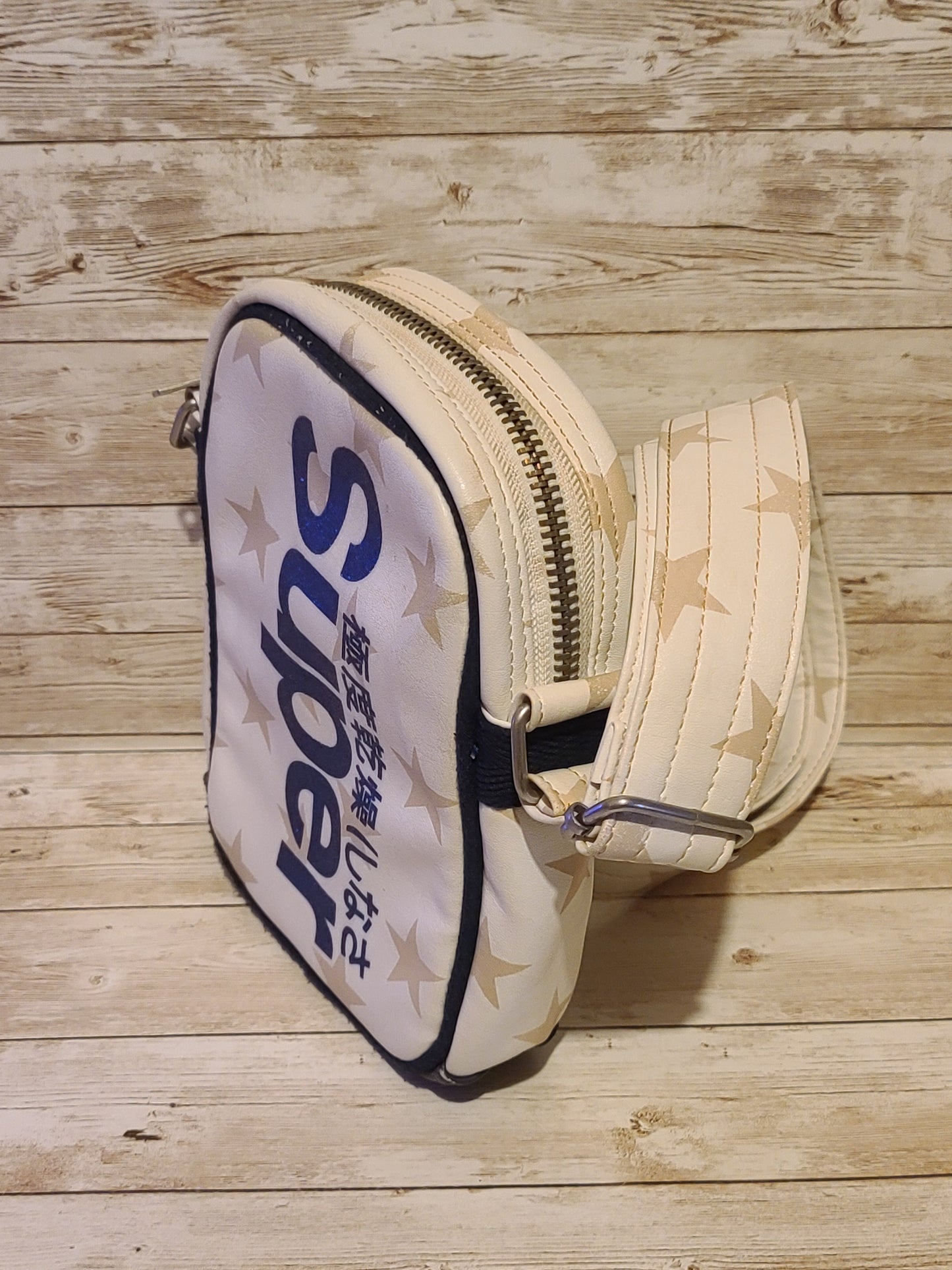 Vintage Superdry Cream/Beige Side Bag/ Crossbody Bag Gold Stars & Glittered Logo