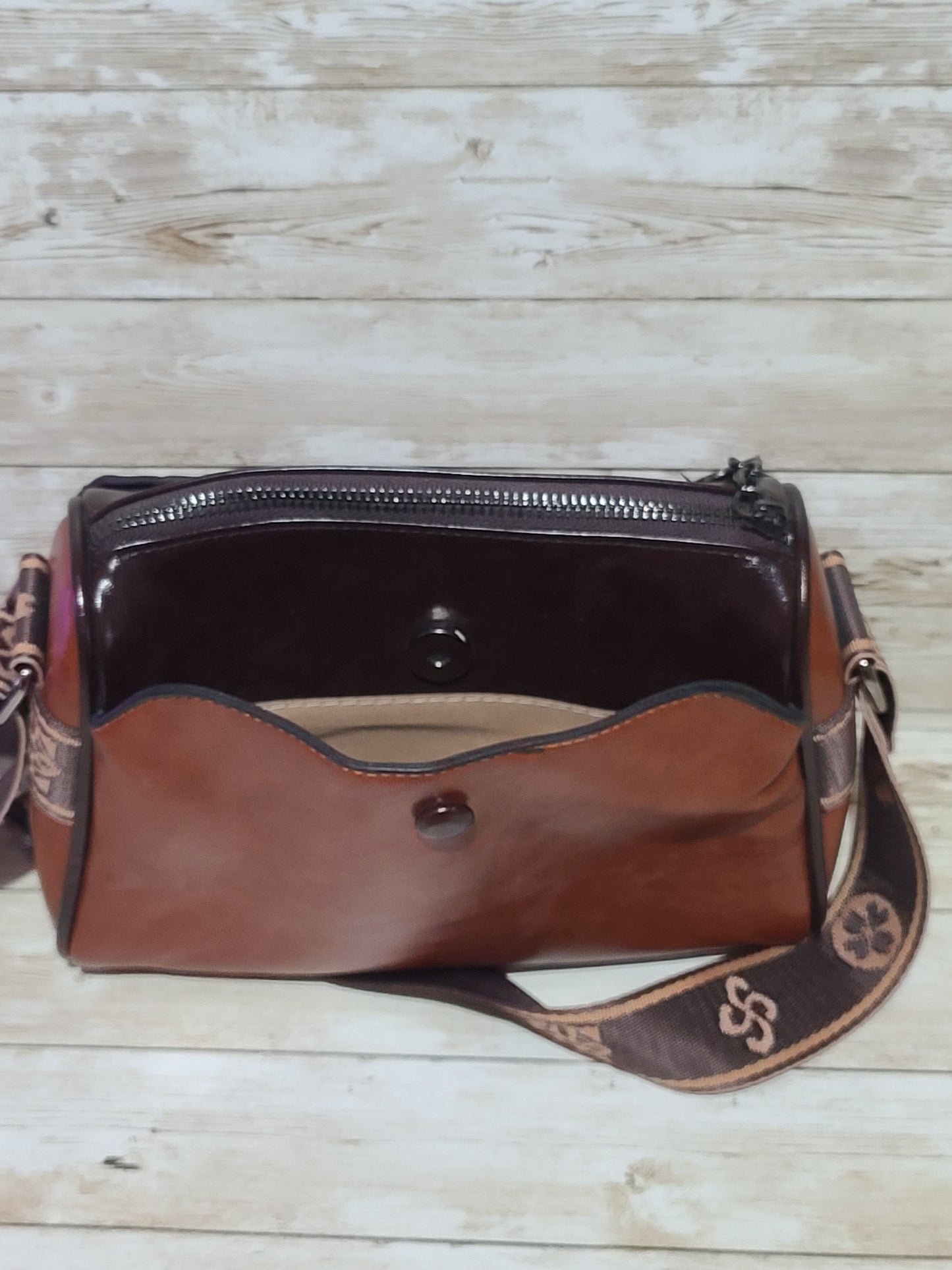 Fumddaishu Brown & Tan Faux Leather Crossbody Shoulder Bag | 3 Compartments