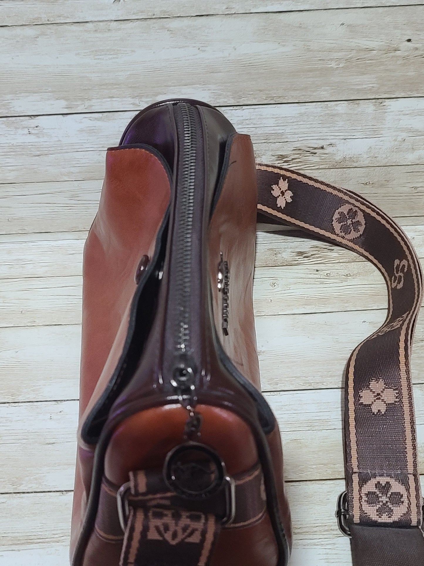 Fumddaishu Brown & Tan Faux Leather Crossbody Shoulder Bag | 3 Compartments