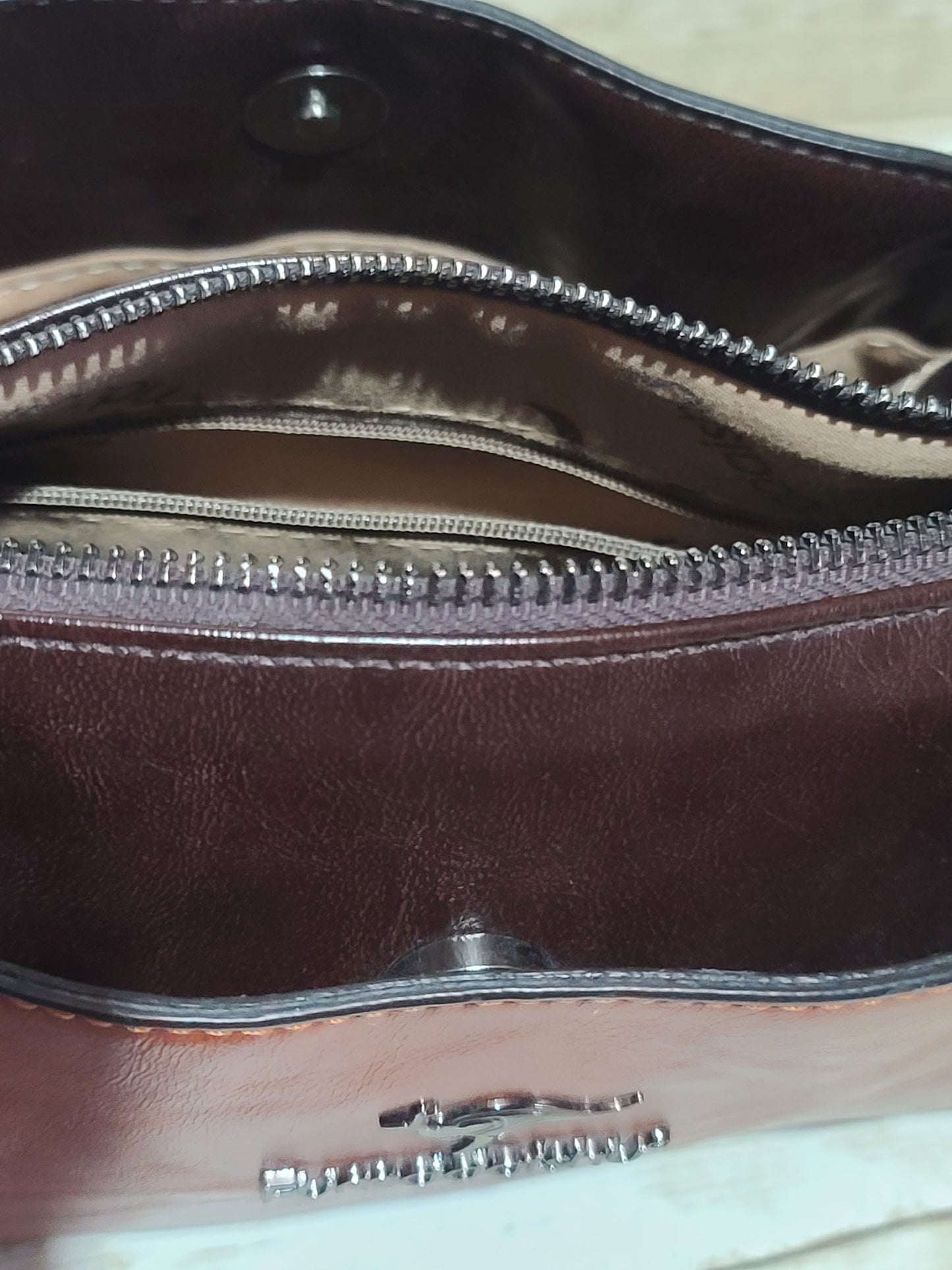 Fumddaishu Brown & Tan Faux Leather Crossbody Shoulder Bag | 3 Compartments