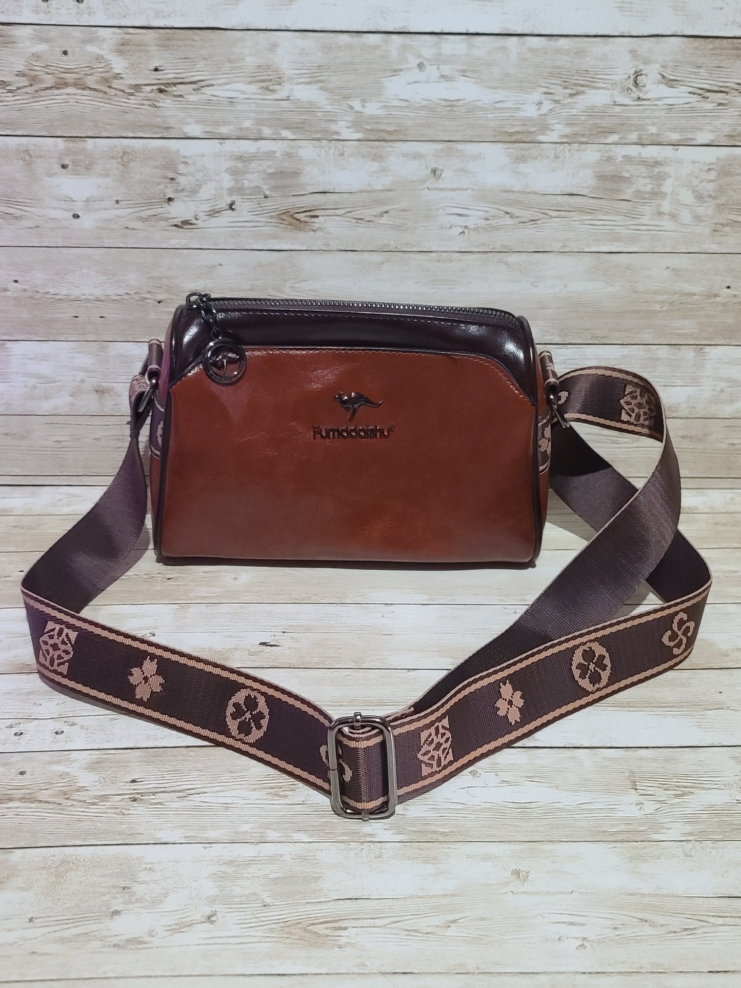 Fumddaishu Brown & Tan Faux Leather Crossbody Shoulder Bag | 3 Compartments