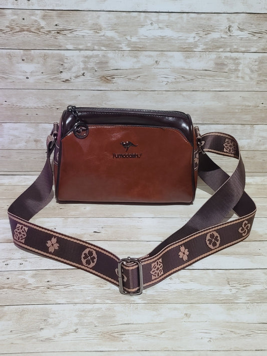 Fumddaishu Brown & Tan Faux Leather Crossbody Shoulder Bag | 3 Compartments