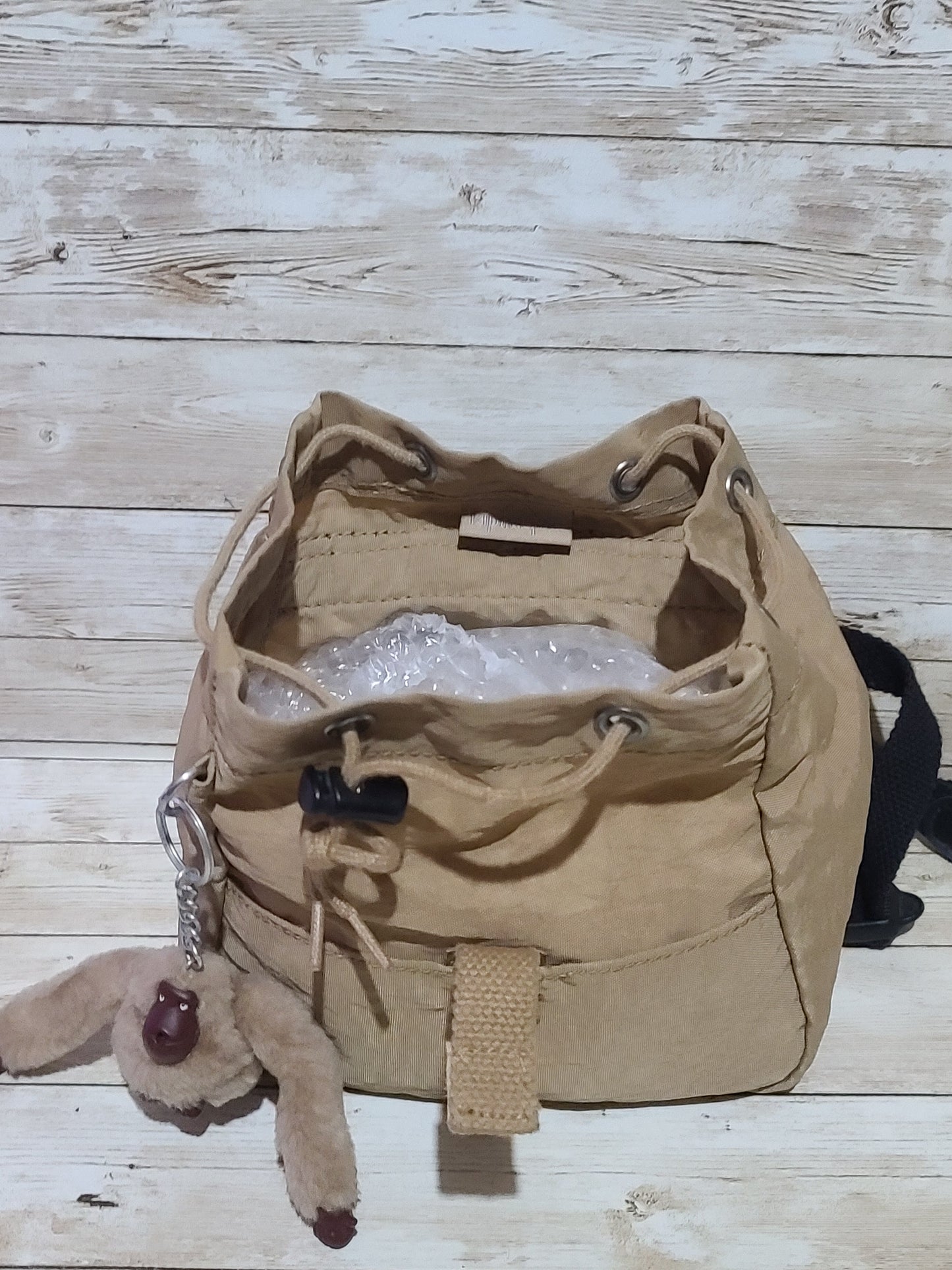 Kipling Mini Backpack – Beige / Sand – With Monkey Charm “Laura” VGC Preloved