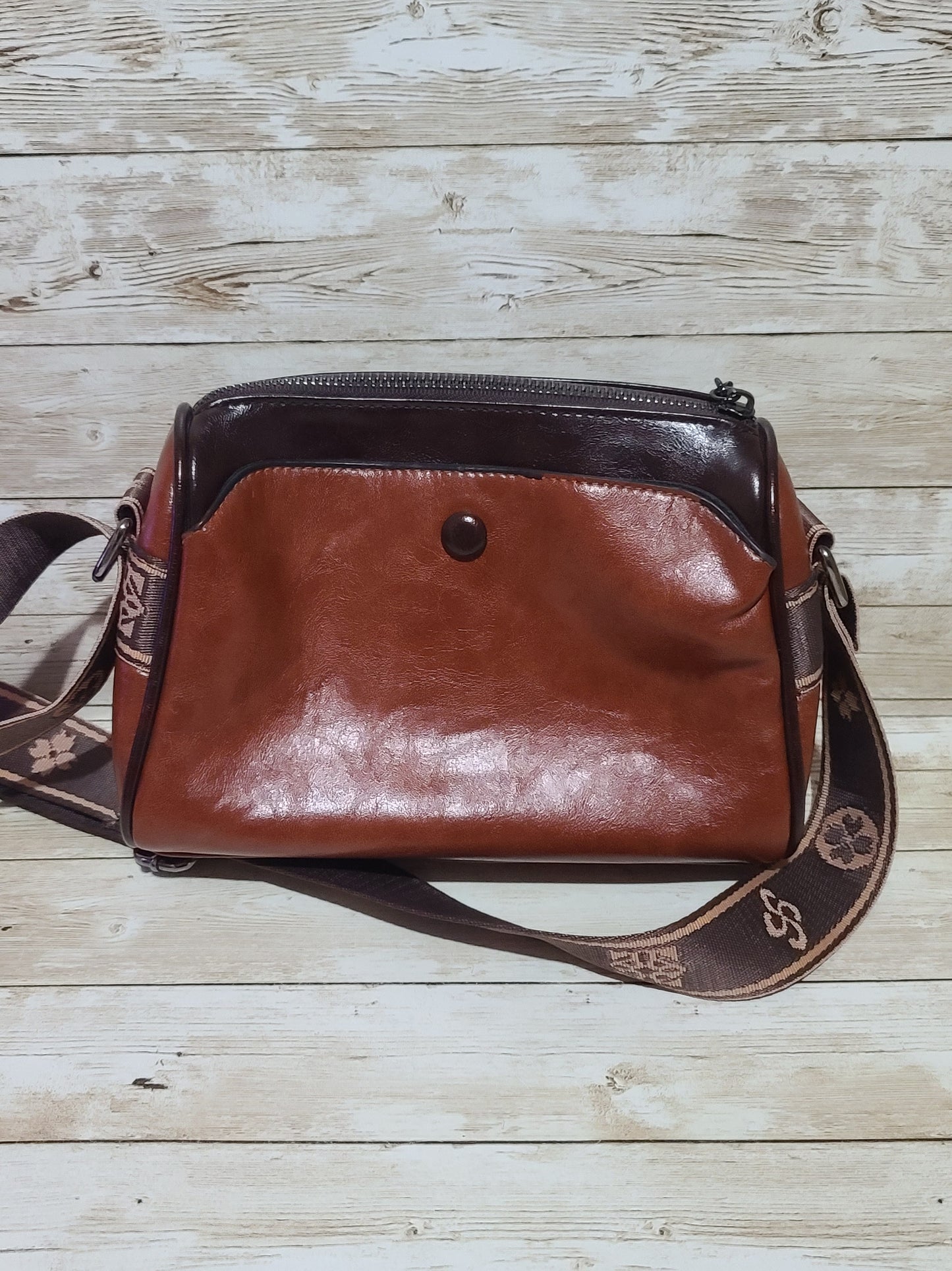 Fumddaishu Brown & Tan Faux Leather Crossbody Shoulder Bag | 3 Compartments
