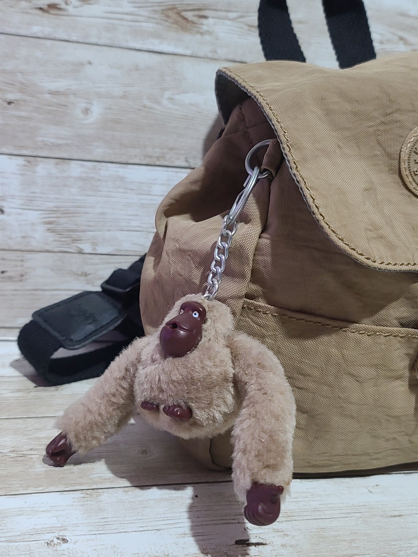 Kipling Mini Backpack – Beige / Sand – With Monkey Charm “Laura” VGC Preloved