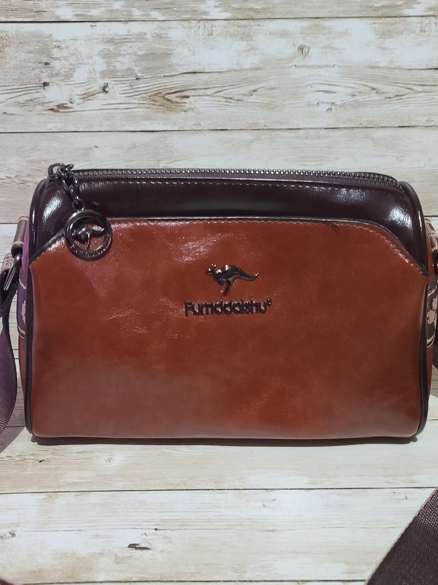 Fumddaishu Brown & Tan Faux Leather Crossbody Shoulder Bag | 3 Compartments